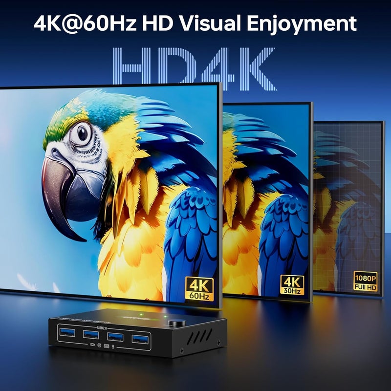 MLEEDA HDMI KVM Switch 1 Monitors 2 Computers 4K@60Hz,USB KVM Switches for 2 Desktops or Laptops Sharing Single Monitor and Keyboard Mouse Printer,Plug and Play,2 USB Cables Included - Image 5